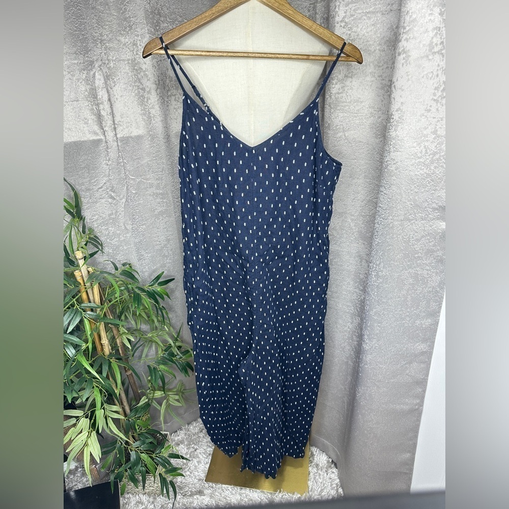 Athleta Women’s Linen Blend Spaghetti Strap Wide Leg Jumpsuit Navy Sz 10